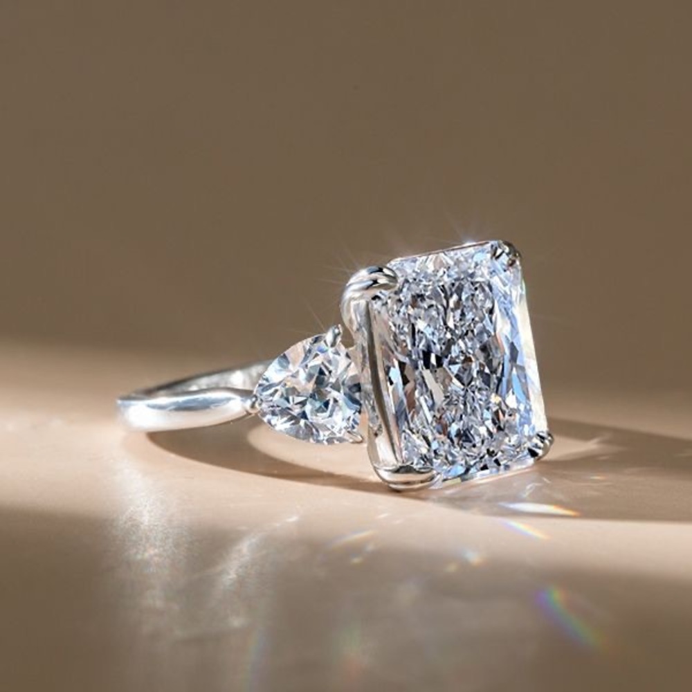 Radiant Cut Engagement Ring 3 Stone Engagement Ring 925 Sterling Silver